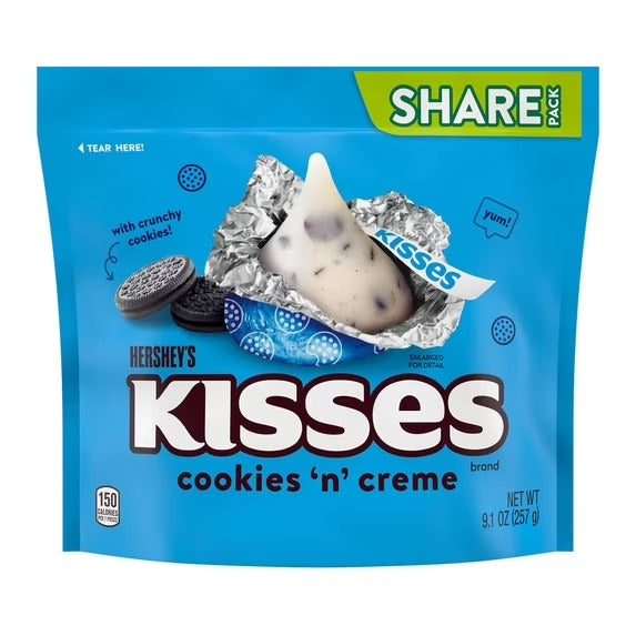 HERSHEY'S KISSES Dulces de Galletas y Crema Paquete para Compartir, 9.1 oz