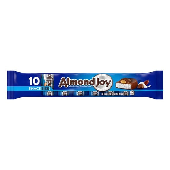 ALMOND JOY Chocolate de Coco y Almendra Tamaño Snack, Barras de Caramelo,.6 oz (10 Unidades)