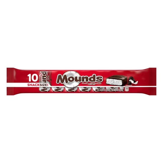 MOUNDS Barras de Caramelo de Coco y Chocolate Oscuro Tamaño Snack, 0.6 oz (10 Unidades)