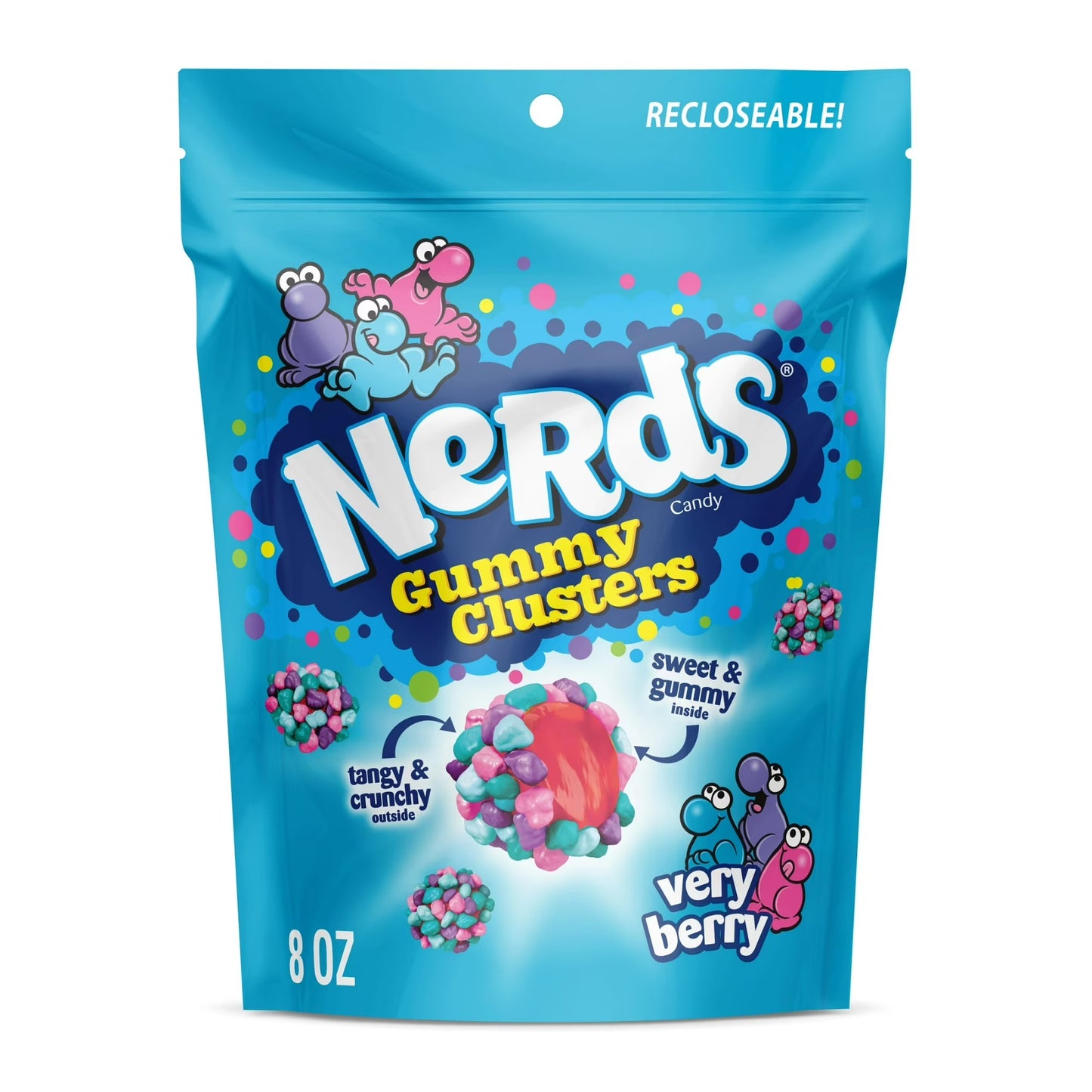 NERDS Gummy Clusters , Dulce, Very Berry, Crujiente y Gomoso, Bolsa de 8 oz
