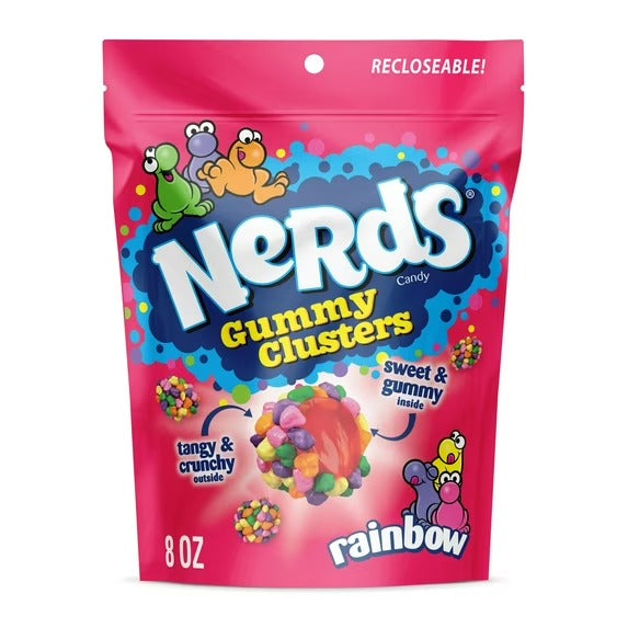NERDS Gummy Clusters , Caramelos, Arcoíris, Crujientes y Gomosos, Bolsa de 227 G (8 oz)