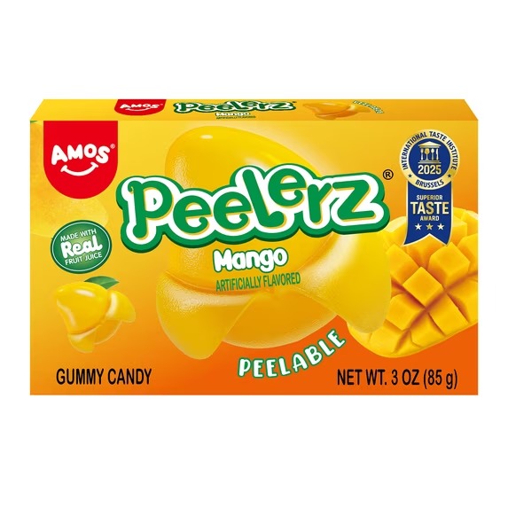AMOS Peelerz Caja de Teatro de Mango, sin Gluten, Leche y Nueces, 1 Unidad, 3 Oz