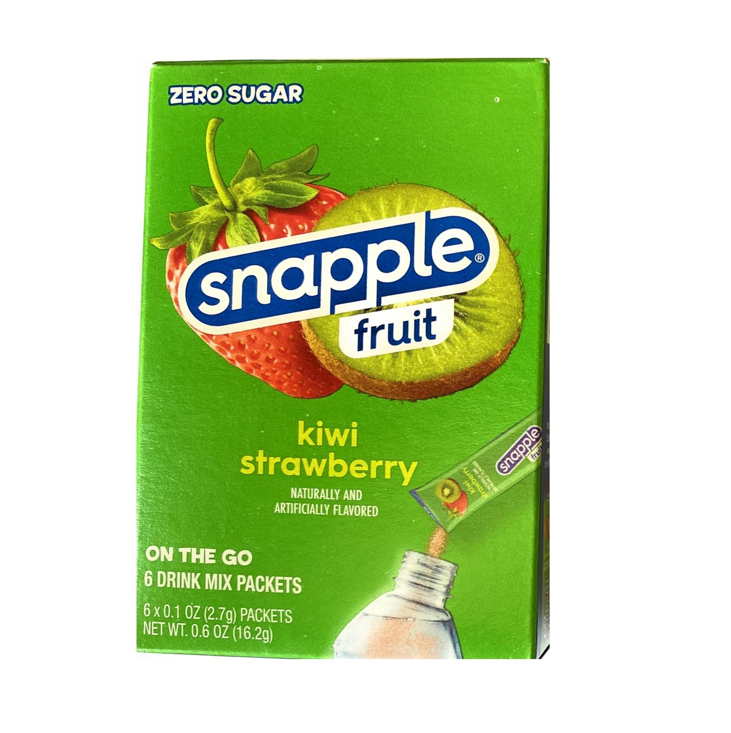 Snapple Kiwi Fresa, Mezcla de Bebida en Polvo, 6 Uds, Sobres para Llevar, Cero Azúcar