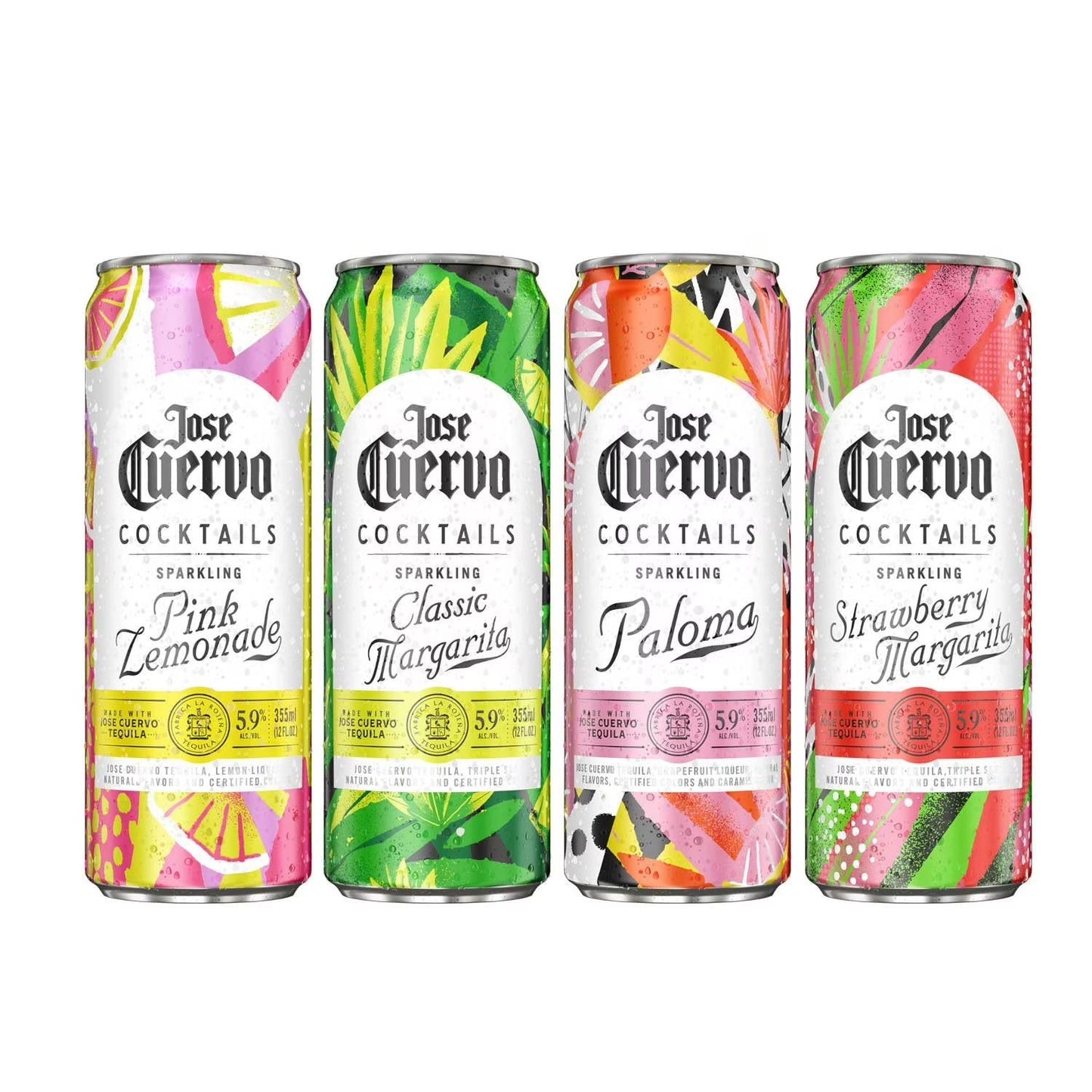 Jose Cuervo Cócteles Espumosos, Clásico, Fresa, Paloma y Limonada Rosa, Lata de 355 ml, unidad