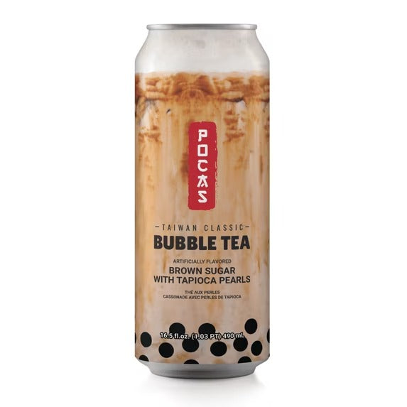 POCAS Té de Burbujas, Sabor Azúcar Morena, Té de Leche Clásico de Taiwán, lata de 16.5 oz