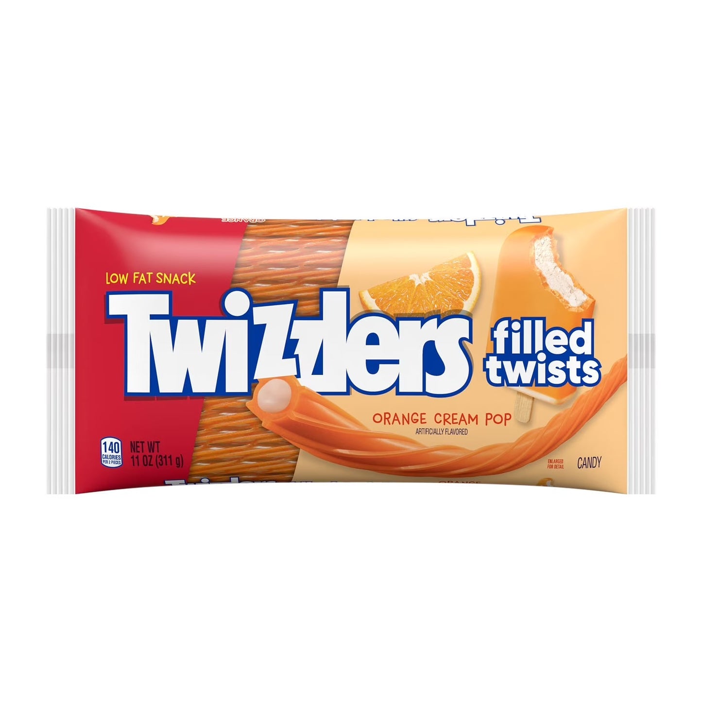 Twizzlers Torcidos Rellenos Sabor Crema de Naranja Pop Estilo Regaliz, Bolsa 11 oz