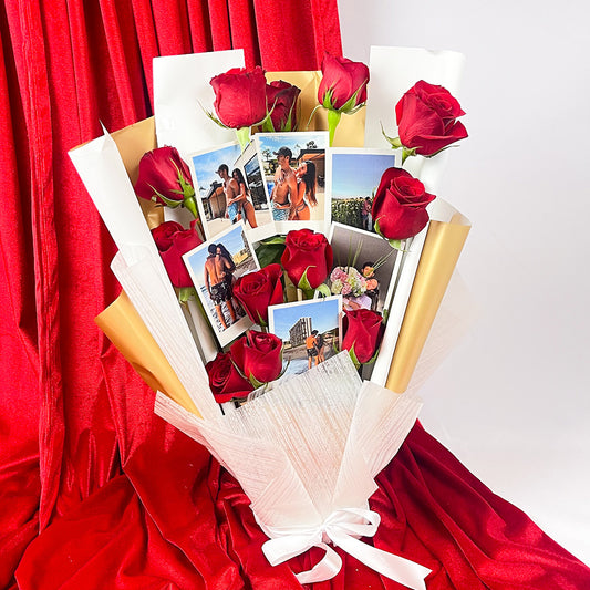 Ramo de fotos y 12 rosas