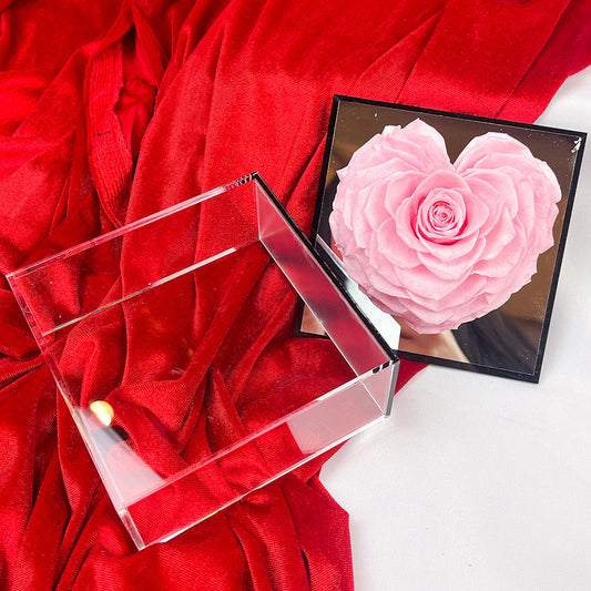 Rosa en caja espejo Rosada