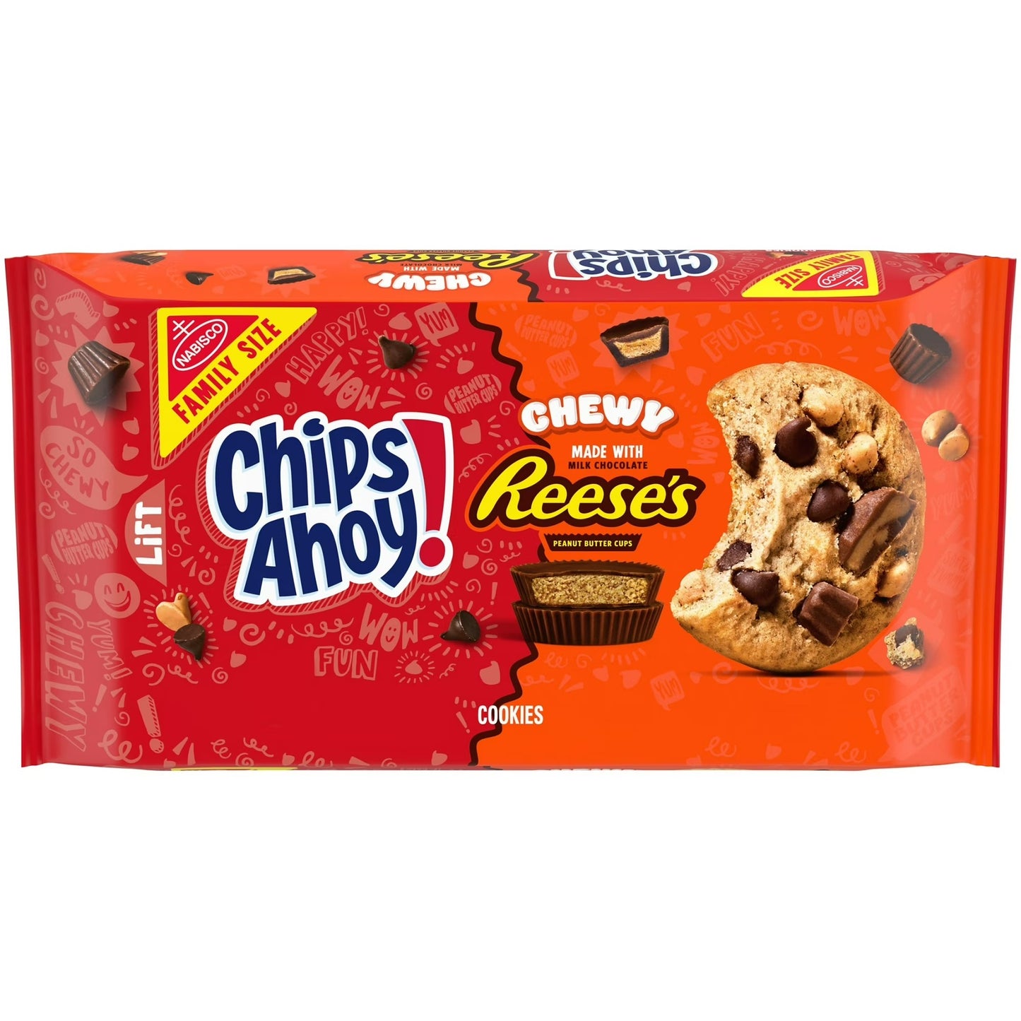 CHIPS AHOY! Chewy Galletas con Chispas de Chocolate con Reese's Tazas de Mantequilla de Maní, Tamaño Familiar, 14.25 oz