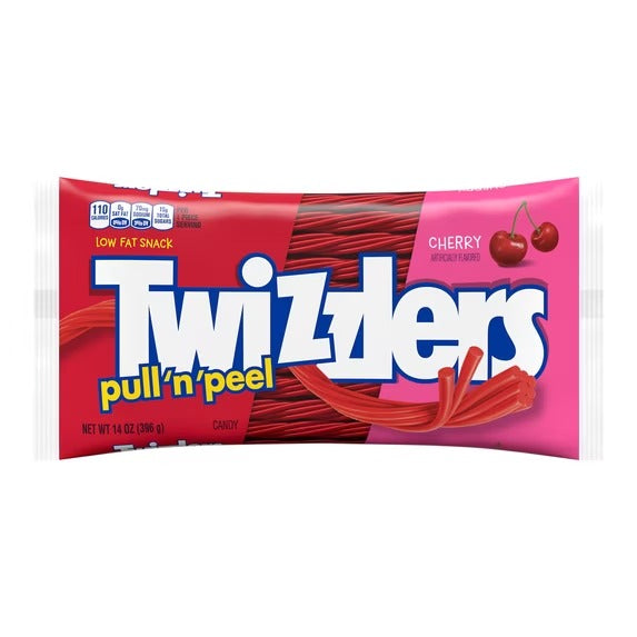 Twizzlers Pull 'N' Peel Dulce Masticable Estilo Regaliz con Sabor a Cereza, Bolsa 14 oz