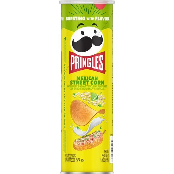 Pringles Elote Chips Crujientes de Papa Sabor Elote Callejero Mexicano, Snacks para el Almuerzo, Lata de 5.5 oz