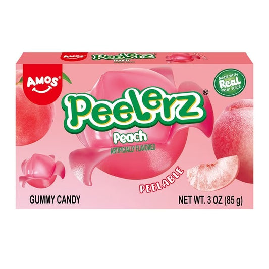 AMOS Peelerz Caja de Teatro de Durazno, Gomitas, sin Gluten, sin Leche y sin Nueces, 1 Unidad, 3 Oz