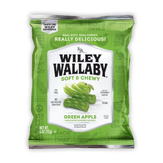 Wiley Wallaby Dulce de Regaliz de Manzana Verde, Bolsa de 4 oz