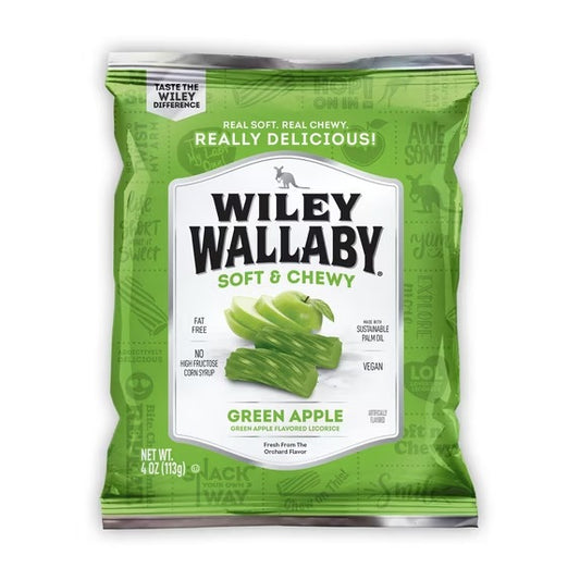Wiley Wallaby Dulce de Regaliz de Manzana Verde, Bolsa de 4 oz