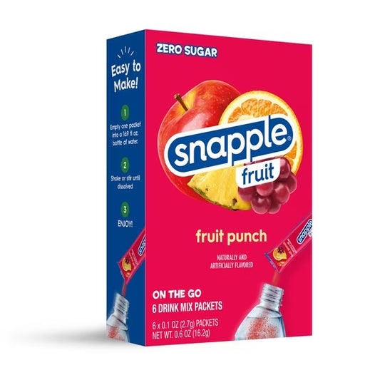 Snapple Mezcla de Bebida en Polvo Sabor Ponche de Frutas, 6 Unidades, Sobres para Llevar, Cero Azúcar