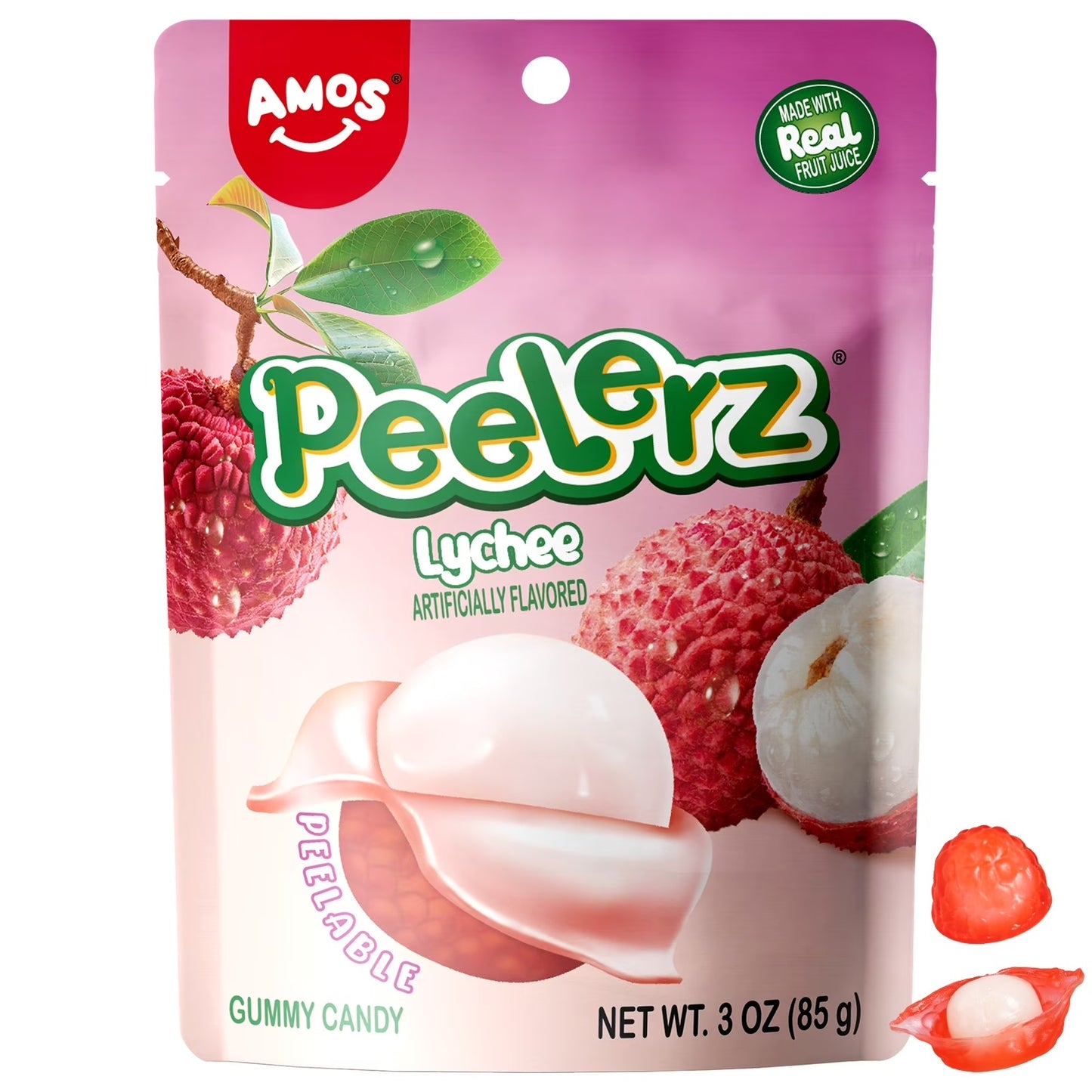 Amos Peelerz Gomitas Pelables de Lichi Dulces a Granel Envueltas Individualmente 3 oz