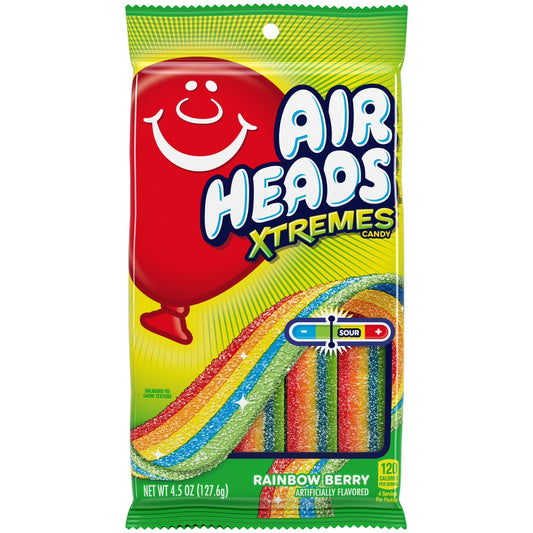 Airheads Xtremes Belts Caramelos Masticables, Sabor a Fruta de Baya Arcoíris con Sabor Artificial, 4.5 Onzas