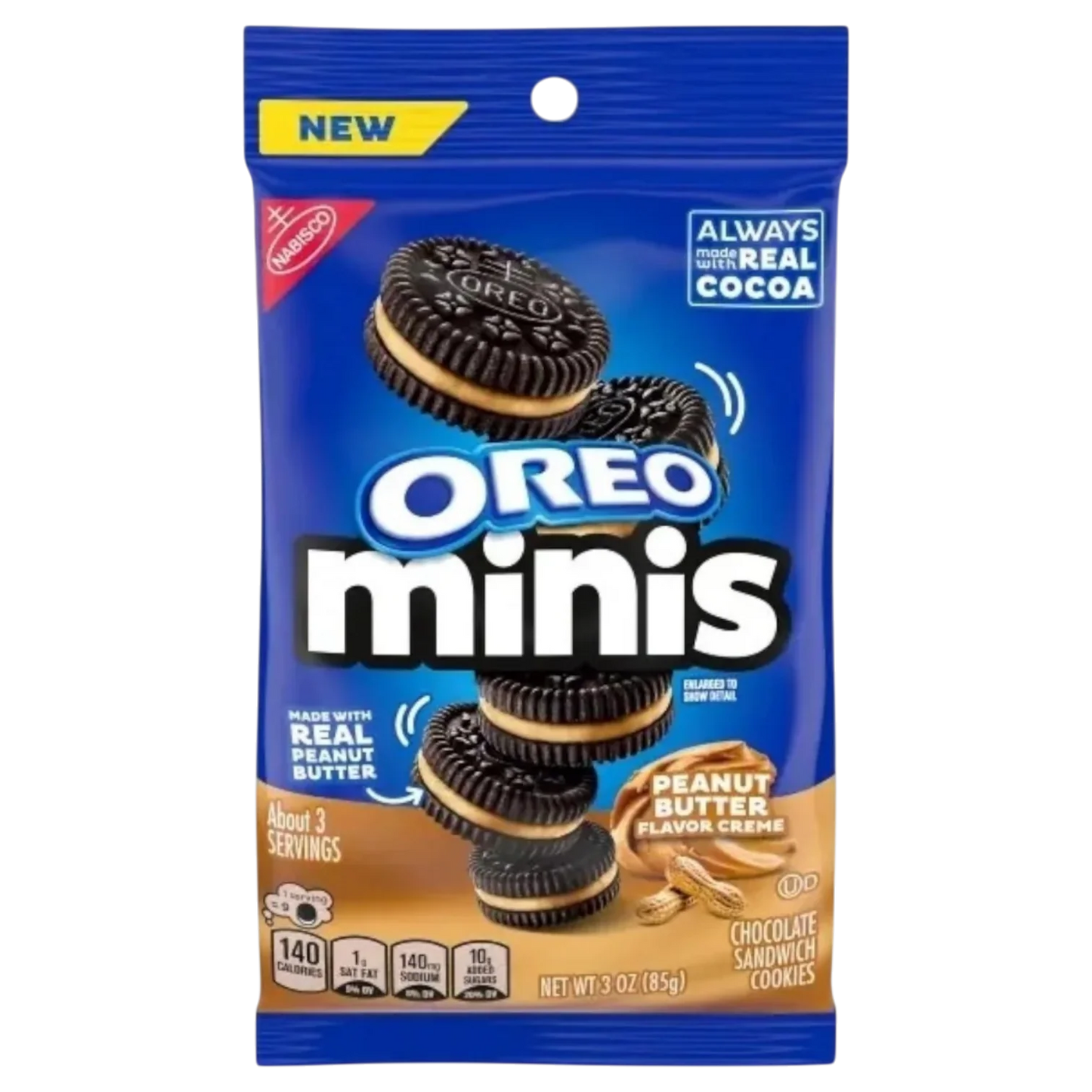 OREO Minis Galletas Sándwich de Chocolate con Crema de Mantequilla de Maní, 3 oz