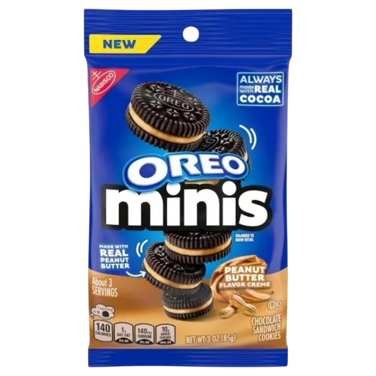 OREO Minis Galletas Sándwich de Chocolate con Crema de Mantequilla de Maní, 3 oz
