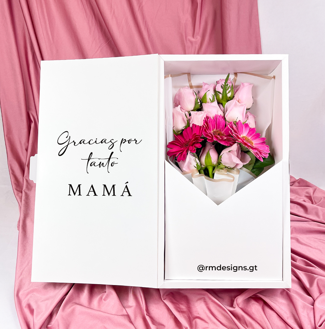 Caja con ramo pink